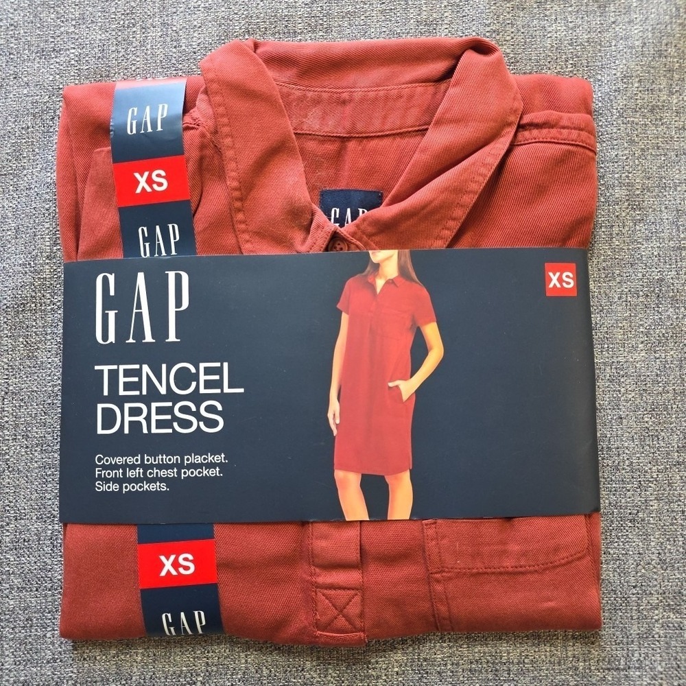 GAP Relaxed Fit Tencel Dress Red Side Pockets Women's Size X Small New